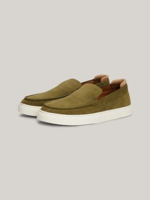 green loafer-sneaker aus wildleder mit logo-prägung für herren - tommy hilfiger