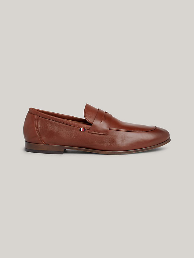 brown casual leather loafer für herren - tommy hilfiger