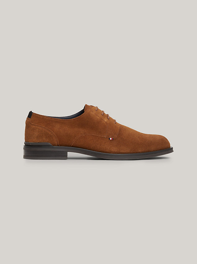 brown textured suede derby shoes for men tommy hilfiger