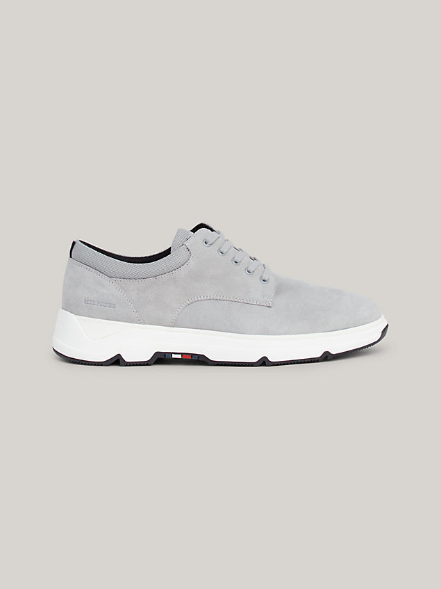 grey hybrid suede mid-top trainers for men tommy hilfiger