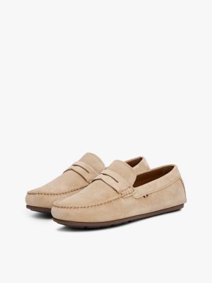 beige casual leather cleat loafers for men tommy hilfiger