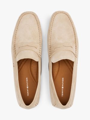 beige casual leather cleat loafers for men tommy hilfiger