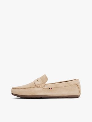 beige casual leather cleat loafers for men tommy hilfiger