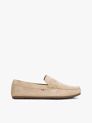 beige casual rutschhemmender loafer aus leder für herren - tommy hilfiger