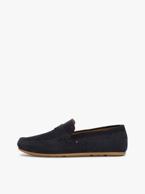 blue casual leather cleat loafers for men tommy hilfiger