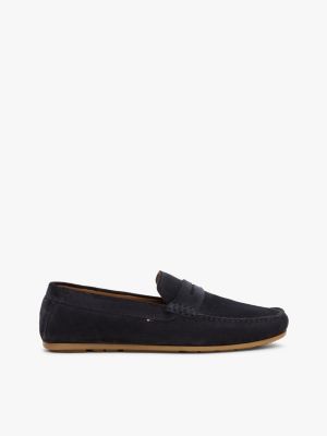 blue casual leather cleat loafers for men tommy hilfiger