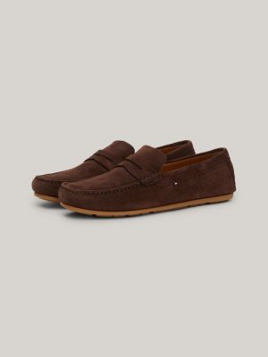 brown rutschhemmender driving-schuh aus wildleder für herren - tommy hilfiger