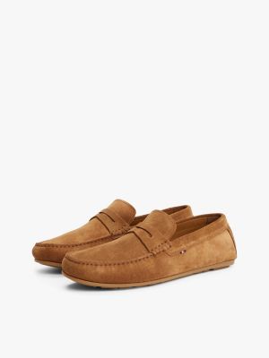 brown casual leather cleat loafers for men tommy hilfiger