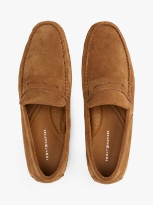 brown casual leather cleat loafers for men tommy hilfiger