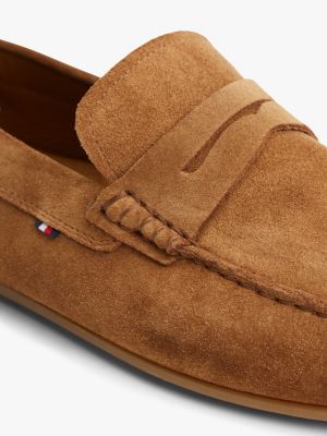 brown casual leather cleat loafers for men tommy hilfiger