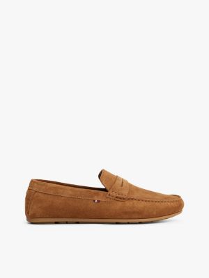 brown casual leather cleat loafers for men tommy hilfiger