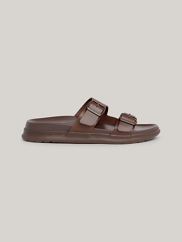 brown leather buckle sandals for men tommy hilfiger