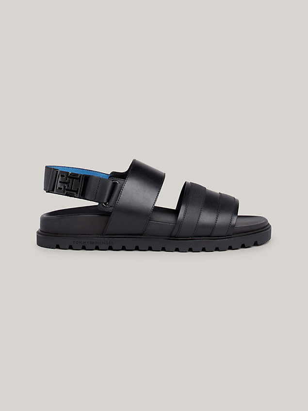 black elevated clip cleat leather sandals for men tommy hilfiger