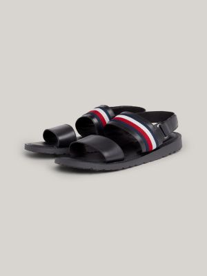 sandalias signature de piel con doble tira black de hombres tommy hilfiger