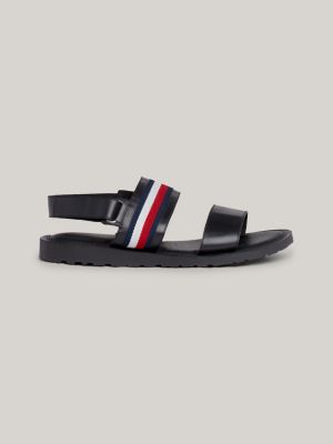 sandalias signature de piel con doble tira black de hombres tommy hilfiger