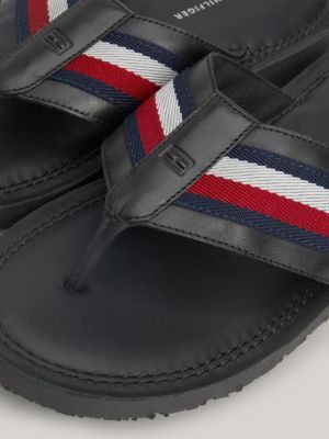 Signature Tape Strap Leather Sandals Black Tommy Hilfiger