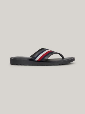 Leren teenslipper met signature tape Zwart Tommy Hilfiger