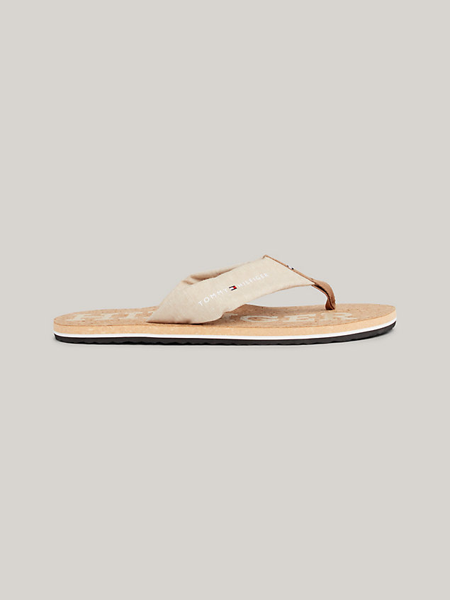 beige linen cork sole flip-flops for men tommy hilfiger