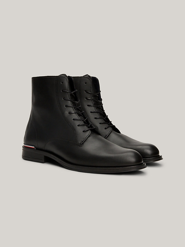 black leather lace-up mid boots for men tommy hilfiger
