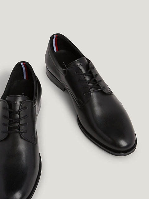 black logo leather derby shoes for men tommy hilfiger