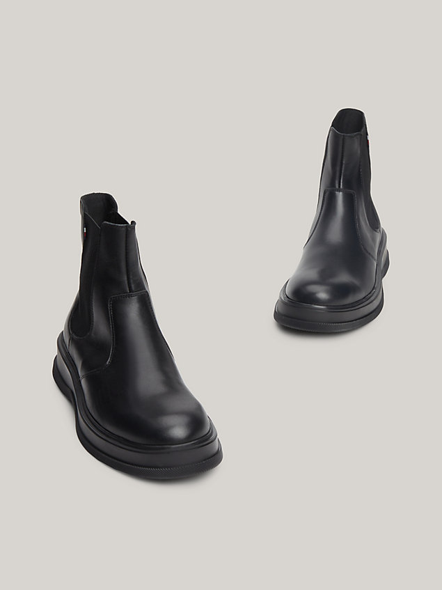 black chelsea-boot aus leder mit logo für herren - tommy hilfiger