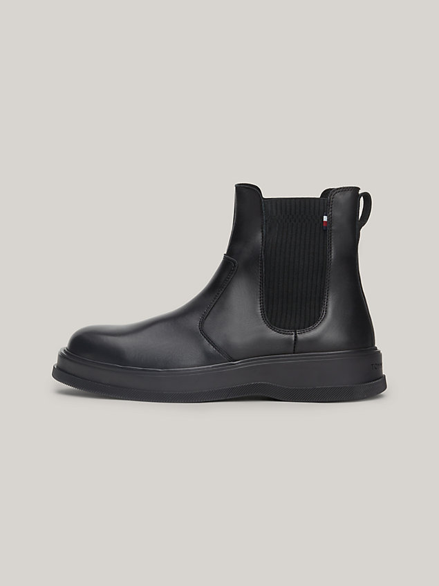 black leather logo chelsea boots for men tommy hilfiger