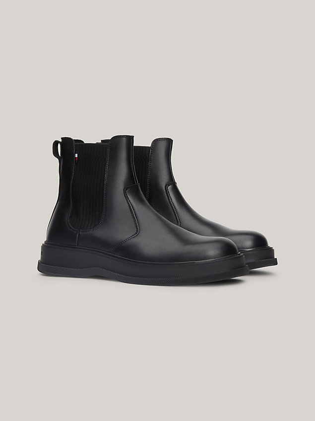 black leather logo chelsea boots for men tommy hilfiger