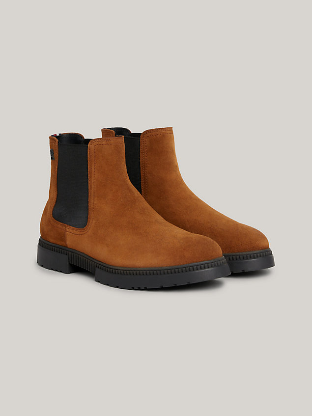 brown suede cleat chelsea boots for men tommy hilfiger
