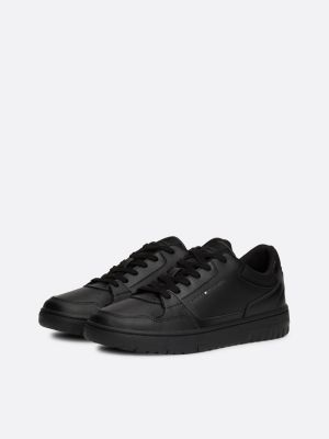 black essential leather logo basketball trainers for men tommy hilfiger