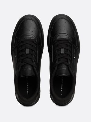 black essential leather logo basketball trainers for men tommy hilfiger