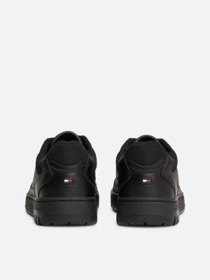 black essential leather logo basketball trainers for men tommy hilfiger