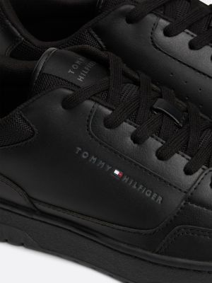 black essential leather logo basketball trainers for men tommy hilfiger