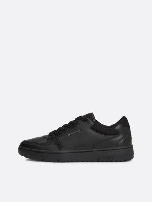 black essential leather logo basketball trainers for men tommy hilfiger