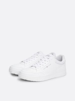 white essential leather logo basketball trainers for men tommy hilfiger