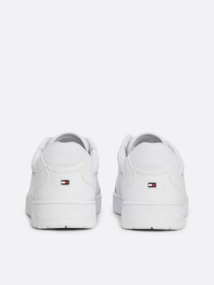 white essential leather logo basketball trainers for men tommy hilfiger