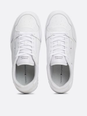 white essential leather logo basketball trainers for men tommy hilfiger