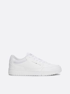 white essential leather logo basketball trainers for men tommy hilfiger