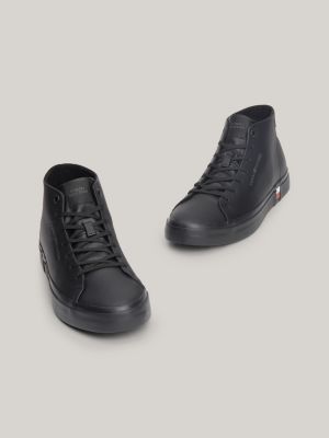 Tommy hilfiger black leather on sale trainers