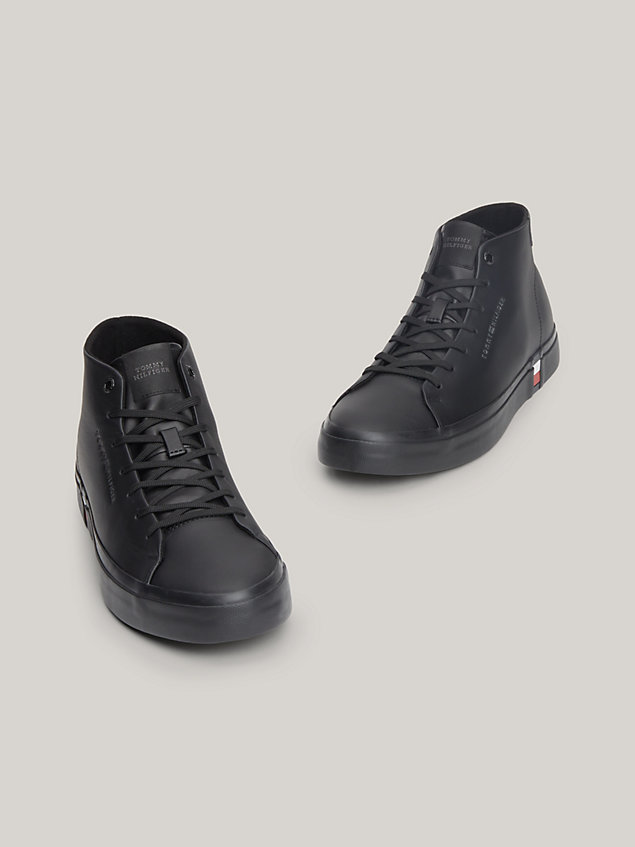 black logo lace-up leather trainers for men tommy hilfiger