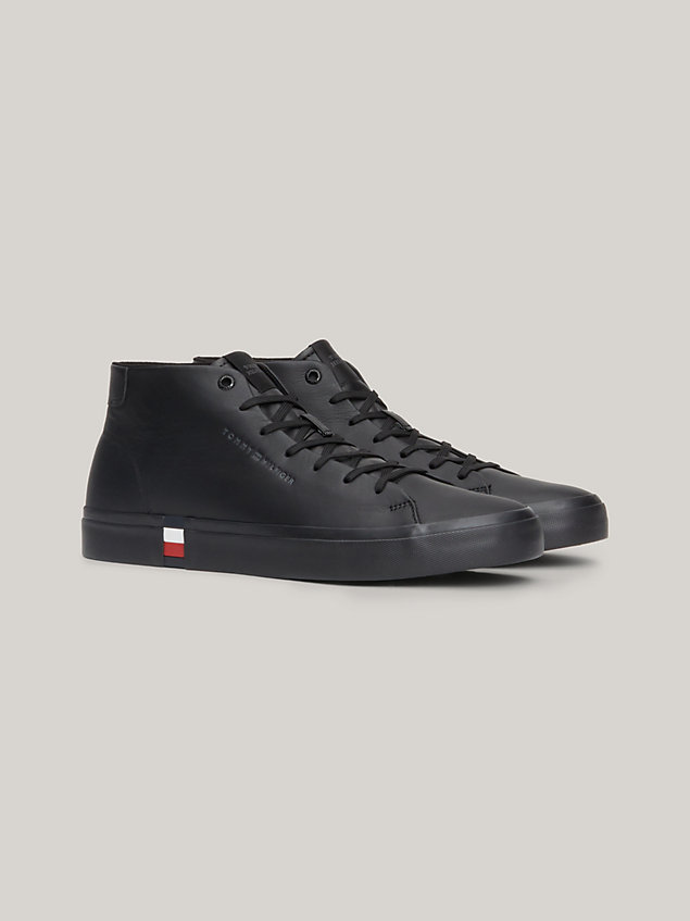 black logo lace-up leather trainers for men tommy hilfiger