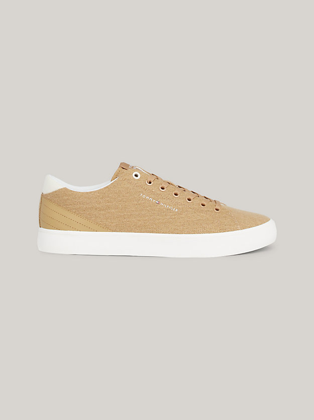 Essential Canvas Logo Lace-Up Trainers | Khaki | Tommy Hilfiger