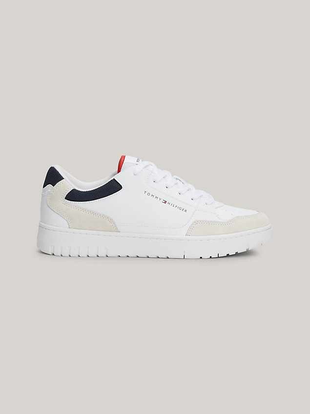 white essential leather fine cleat basketball trainers for men tommy hilfiger