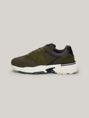 scarpe running sport in camoscio verde da uomini tommy hilfiger