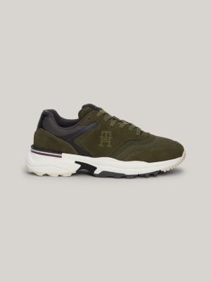 scarpe running sport in camoscio green da uomini tommy hilfiger