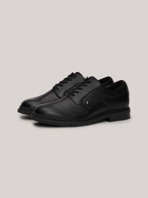 black flexible sole leather derby shoes for men tommy hilfiger