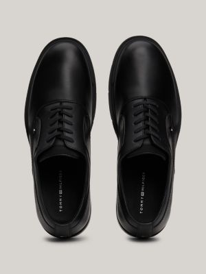 black flexible sole leather derby shoes for men tommy hilfiger