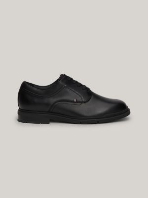 black flexible sole leather derby shoes for men tommy hilfiger