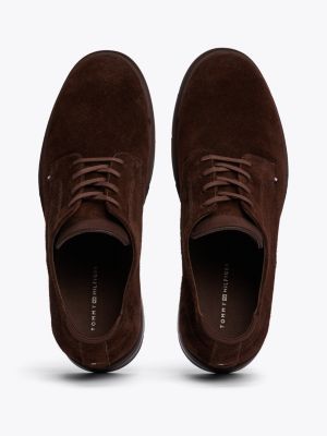 brown flexible suede derby shoes for men tommy hilfiger