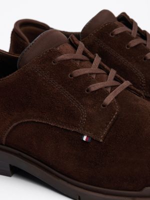 scarpe derby flessibili in camoscio marrone da uomini tommy hilfiger