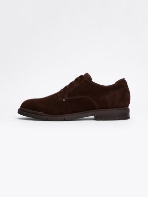 brown flexible suede derby shoes for men tommy hilfiger